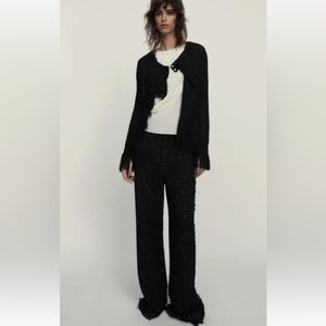 Zara Limited edition textured wide leg pants with raw hem, NWT, size M, black